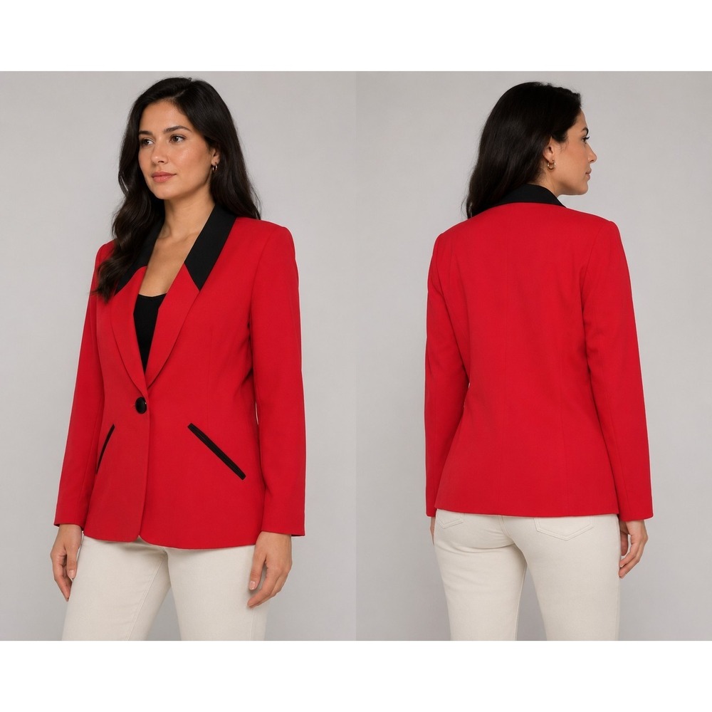 Kimi Red & Black Contrast Blazer Jacket Size 14 Career Office Dressy One Button